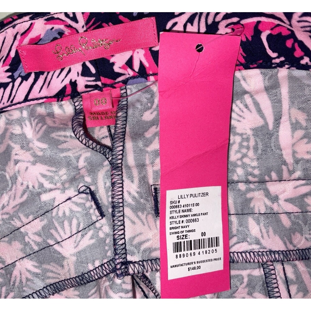 NWT Women's Lilly Pulitzer Kelly Skinny Ankle Pants Pink Palm Swing Of Things 00 - Picture 6 of 7
